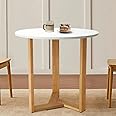 KithKasa 31.5" Mid Century Modern Round White Dining Table for 2-4, with Wood Legs & MDF Tabletop for Small Space Dining Room Narrow Nook