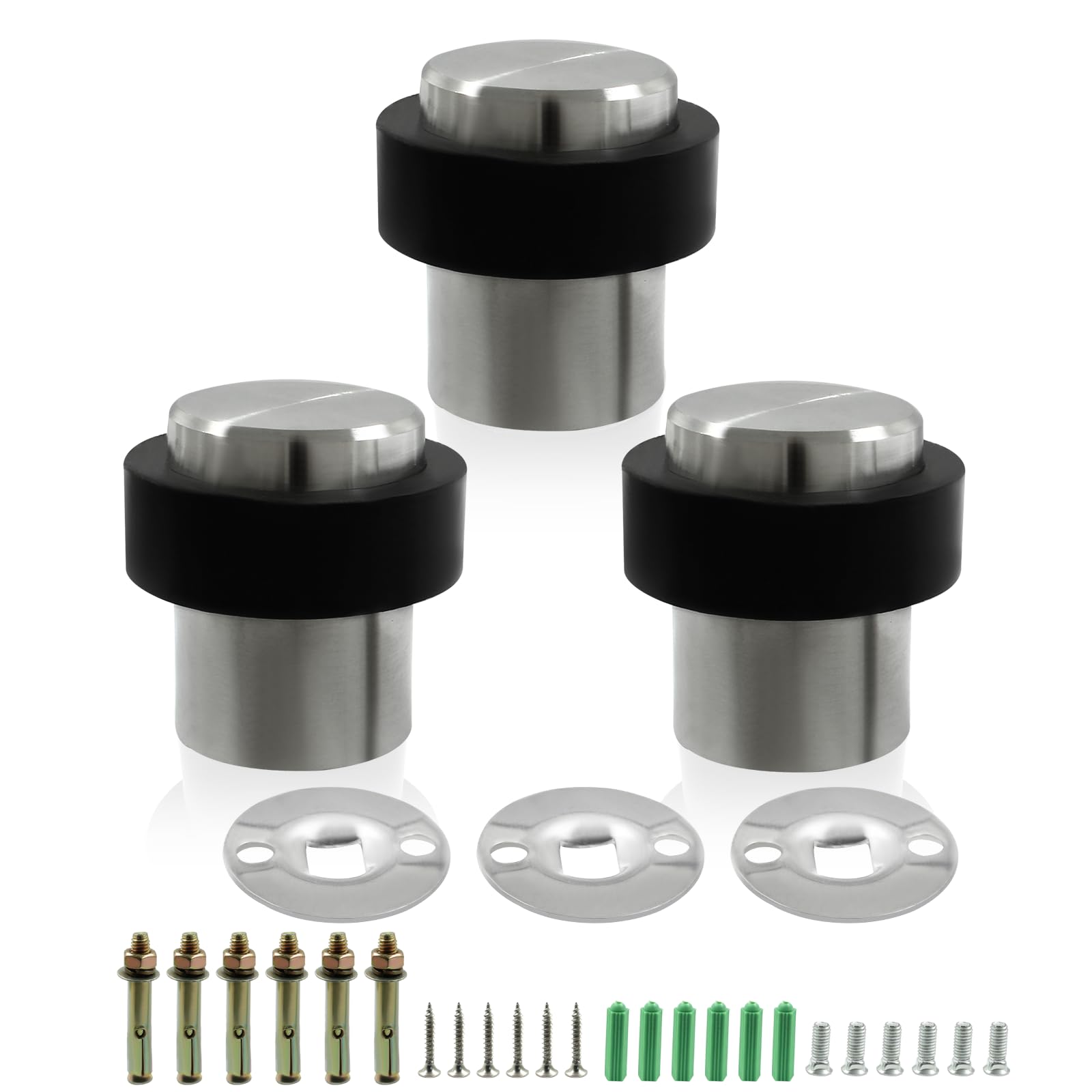Photo 1 of Zorveiio Cylindrical Stainless Steel Floor Door Stop,1.8 Inch Brushed Nickel Door Stopper with Rubber Gasket,Commercial Door Stoppers,Floor/Wall Mount Doorstop Pack of 3