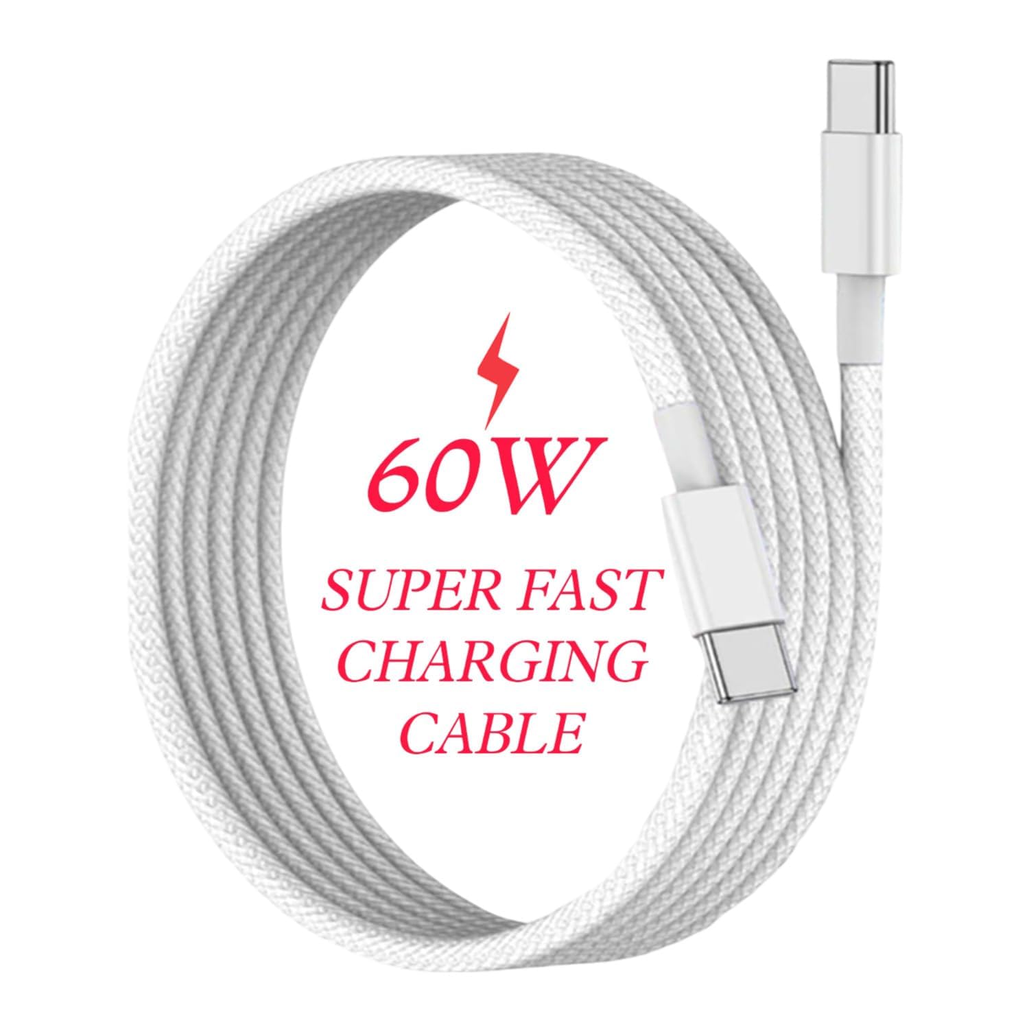 DN-Technology For iPhone 17 Charger Cable, iPhone Air/17 Pro/17 Pro Max/16/16 Pro-Max/16e/16 Plus/15 Super Fast Charger-Cable 60W USB-C to C Charging Lead 1m Long Wire (White)