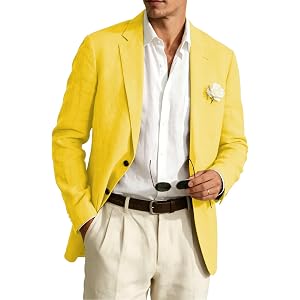 Men's Linen Blazer Regular Fit Two Button Sport Coat for Beach Wedding Summer Casual Bussiness Suit Jacket