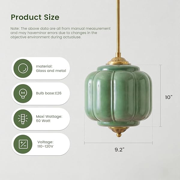 CKENSU MILK GLASS CEILING LIGHT FIXTURE – ANTIQUE BRASS SEMI FLUSH MOUNT PENDANT LIGHT FOR KITCHEN, HALLWAY, AND BEDROOM (GREEN, 9 INCH)