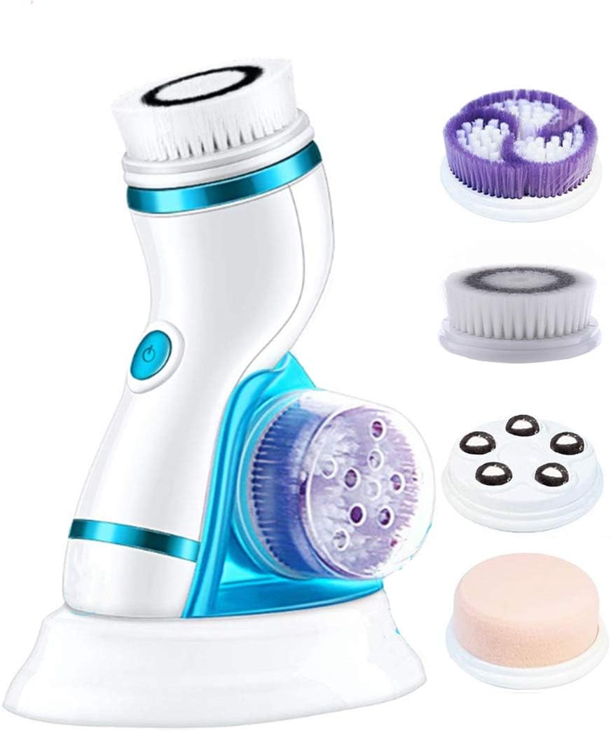 Gackoko Facial Cleansing Brush- with advance Latest Ion Technology & 4 Brush Heads for chargeable Electric Rotating Face brush -Awaken skin vitality for Deep Cleansing, Exfoliating,Blackhead (Blue-2)