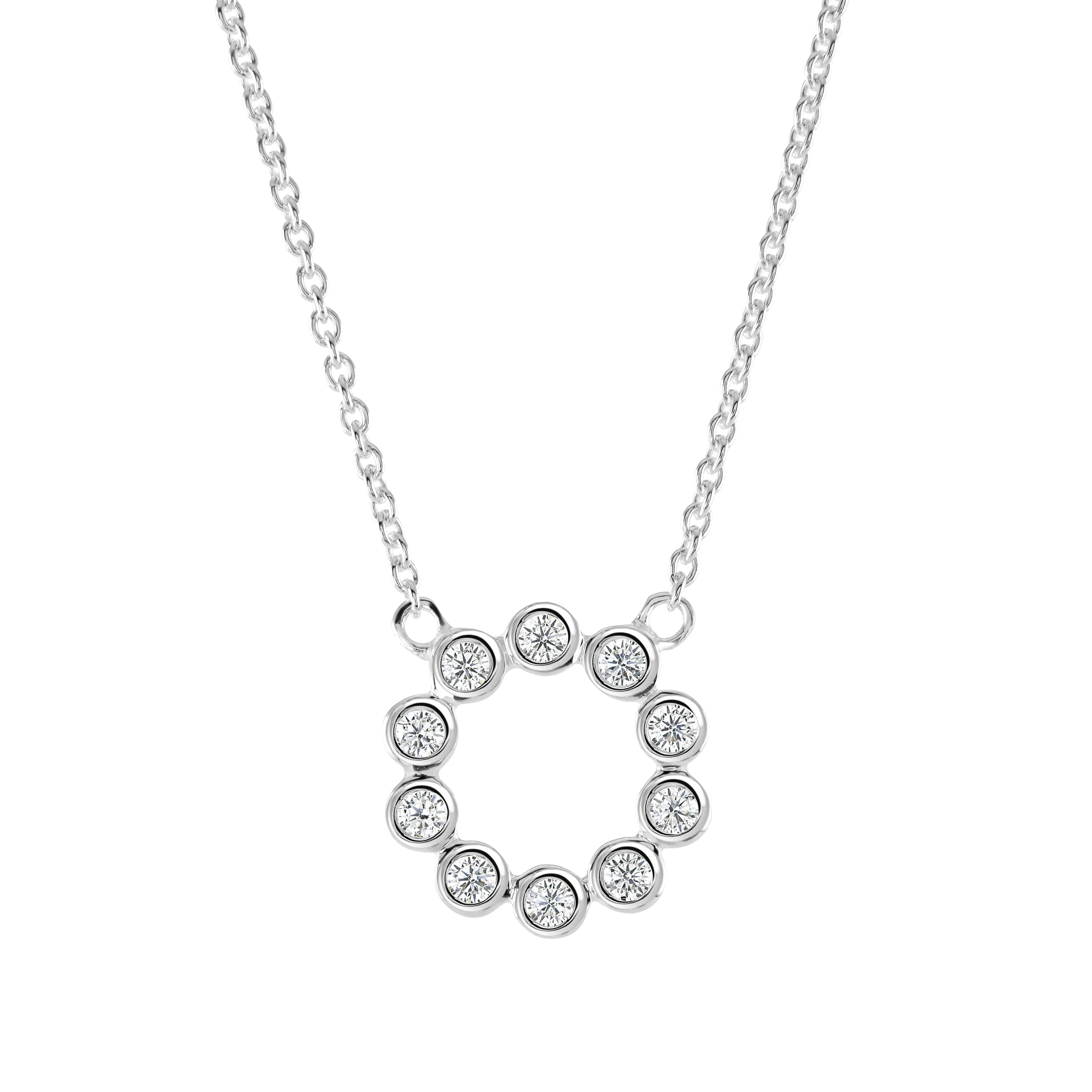 Dew Sterling Silver and Cubic Zirconia Round Circle Necklet - 18"