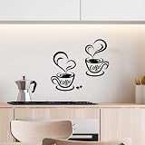 BETESSIN Black Kitchen Wall Art Stickers 'Heart of Home' & Coffee Cups Decals view 6