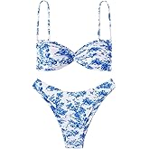 RoseSeek Women's 2 Piece Graphic High Cut Bikini Sets Twist Wireless Bathing Suit Summer Beach Swimsuit