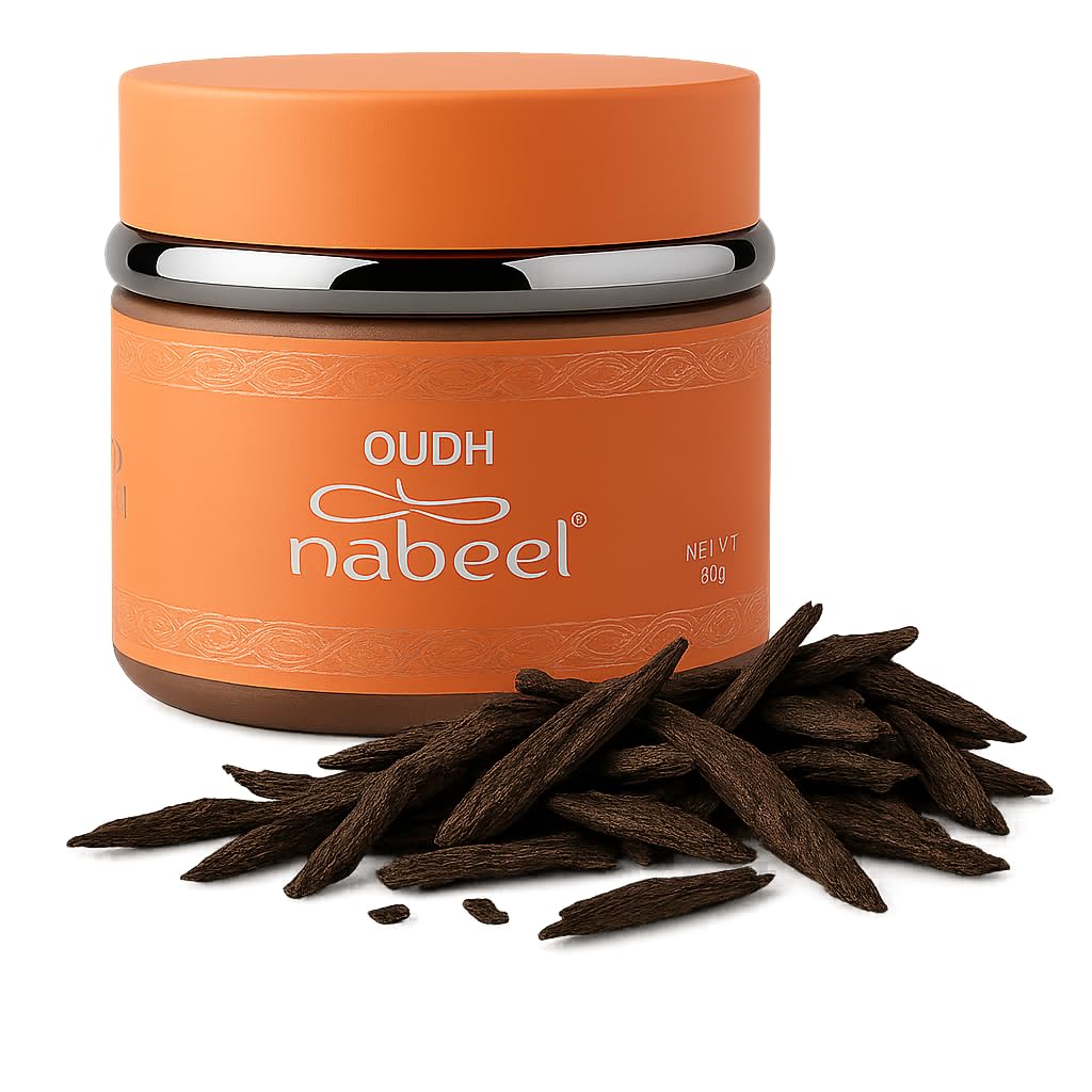 Oudh Nabeel Incense Bakhoor by Nabeel | 1 Box with 60g of Authentic Arabic Wood Chip Bakhoor Incense | Perfect for Prayer, Namaaz, Ceremony, Meditation, Relaxation with JRose Trolley Coin