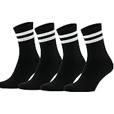 soytemiz 4-Pack Unisex Cotton Blend Striped Crew Socks, Performance Sport and Casual Comfort, Running Athletic Socks