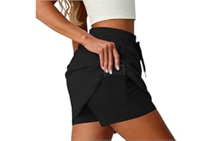 Womens Skorts with Pocket Casual Solid Color Drawstring Tennis Skirts Summer Athletic Knee Length Shorts Skirt