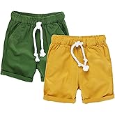 HILEELANG Toddler Boy Chino Shorts Summer Cotton Stretch Drawstring School Uniform Jogger Shorts 2 Pack