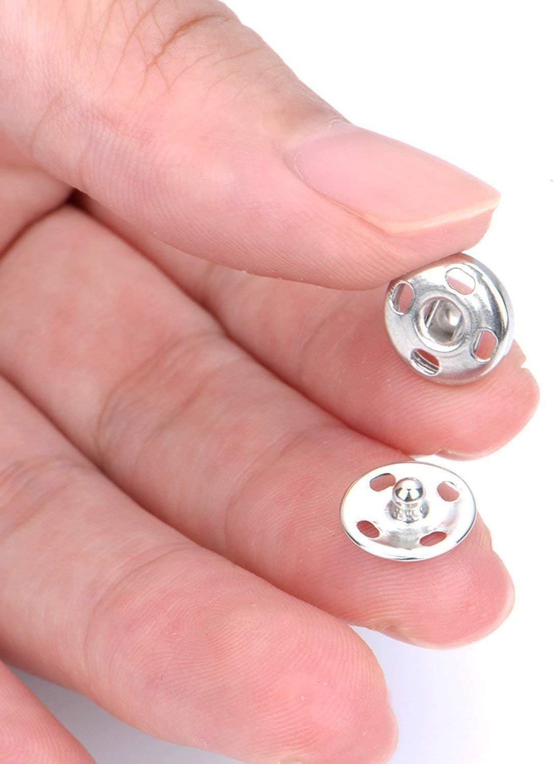 Kenkio 120 Sets Sew-on Snap Buttons Metal Snaps Fasteners Press Studs Buttons for Sewing, 8 mm and 10 mm, Black and Silver