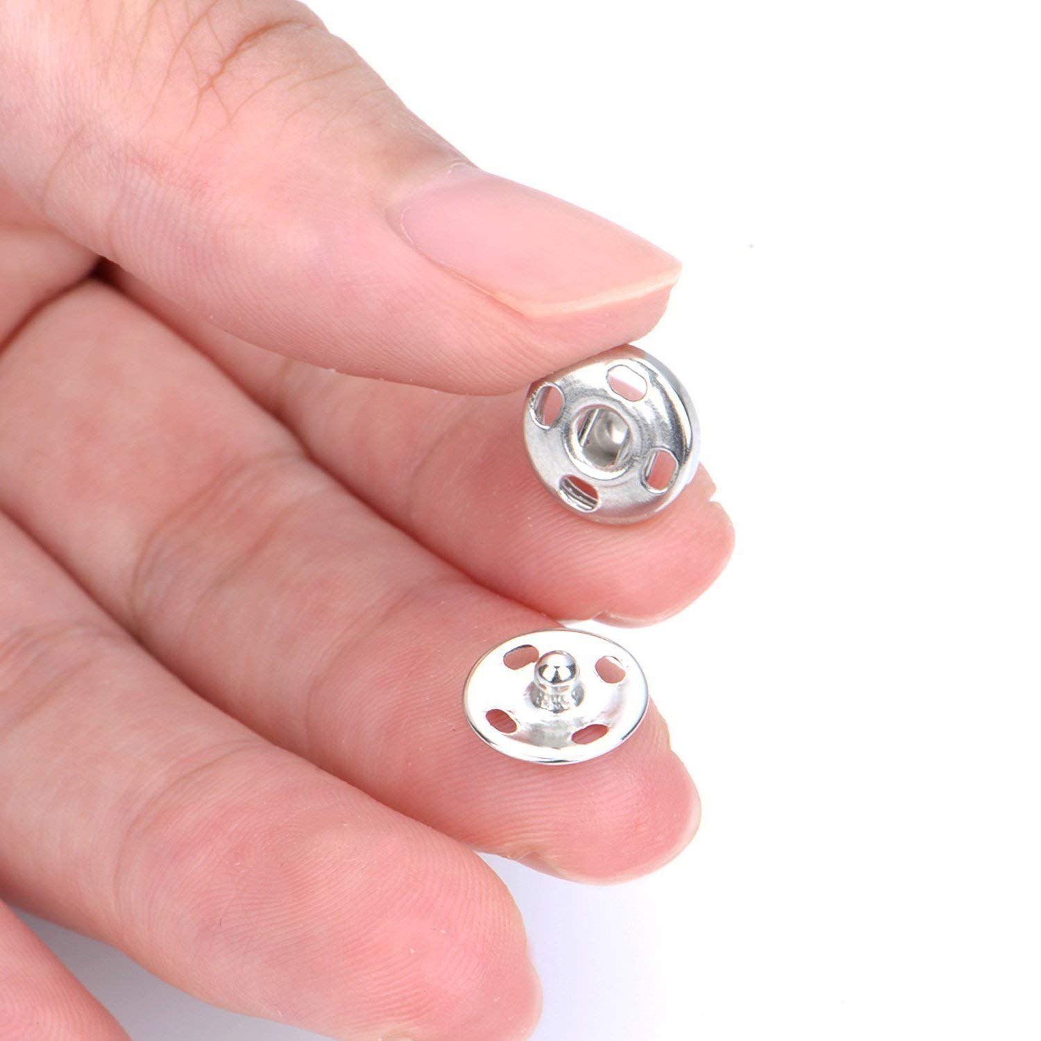 Kenkio 120 Sets Sew-on Snap Buttons Metal Snaps Fasteners Press Studs Buttons for Sewing, 8 mm and 10 mm,Black and Silver
