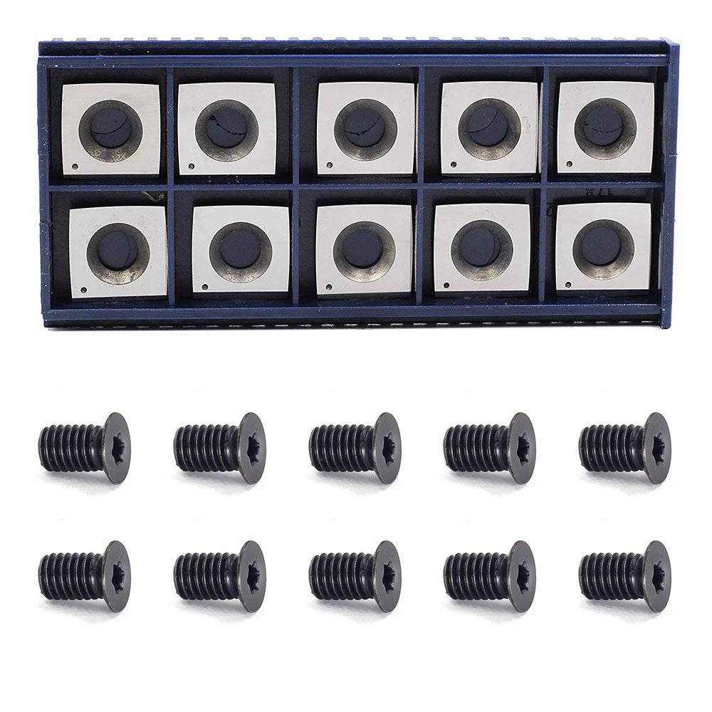 YUFUTOL 2" Face Radius R-50mm Wood Working Carbide Cutter inserts(15X15X2.5-4 edge corner radius,Pack of 10 with 10pcs Screws, Fits Planer/Helical Cutter Head and Wood Turning Tools