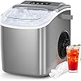 COWSAR Ice Maker Countertop, Portable Ice Machine with Self-Cleaning, 26.5lbs/24Hrs, 9 Bullet Ice Cubes in 6 Mins, Ice Basket and Scoop, Ideal for Home, Kitchen, Bar, Camping, Grey