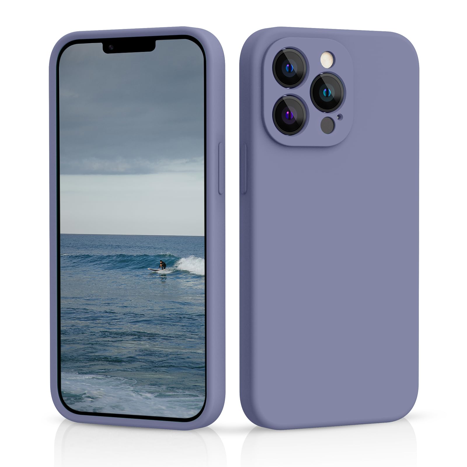 CALOOP Slim-Fit for iPhone 13 Pro Max Case,Skin Soft Liquid Silicone,Sturdy Hard Frame Shockproof Cover with Anti-Scratch Microfiber Lining,Full Protection for Screen and Lens, 6.7 inch(Lavender Gray) — image 1
