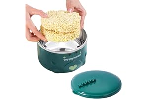 Soup Bowl with Handle, Stainless Steel Bowl with Lid Cute Ramen Bowl Ramen Cooker Noodle Pot Dinosaur Cereal Bowl Wide Soup M