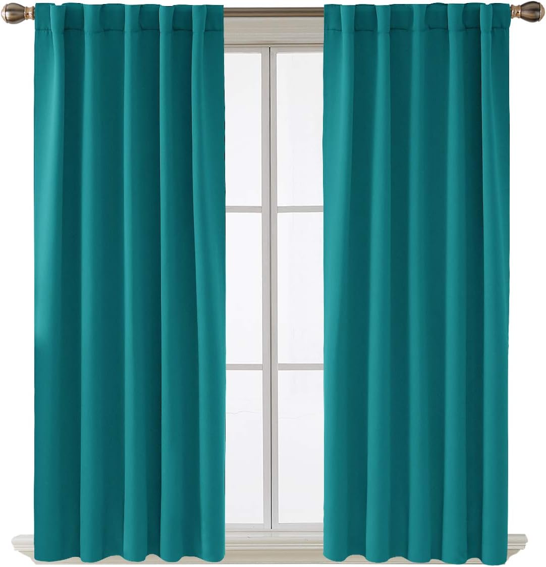 Amazon.com: Deconovo Turquoise Blackout Curtains for Kitchen Back Tab