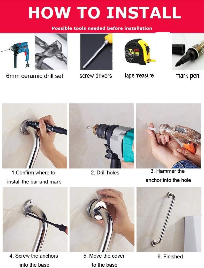 2 Pack 16 Inch Shower Grab Bar, ZUEXT Chrome Stainless Steel Bathroom Grab Bar, Shower Handle, Bathroom Balance Bar, Safety Hand Rail Support - Handicap, Elderly, Injury, Senior Assist Bath Handle: Health & Personal Care