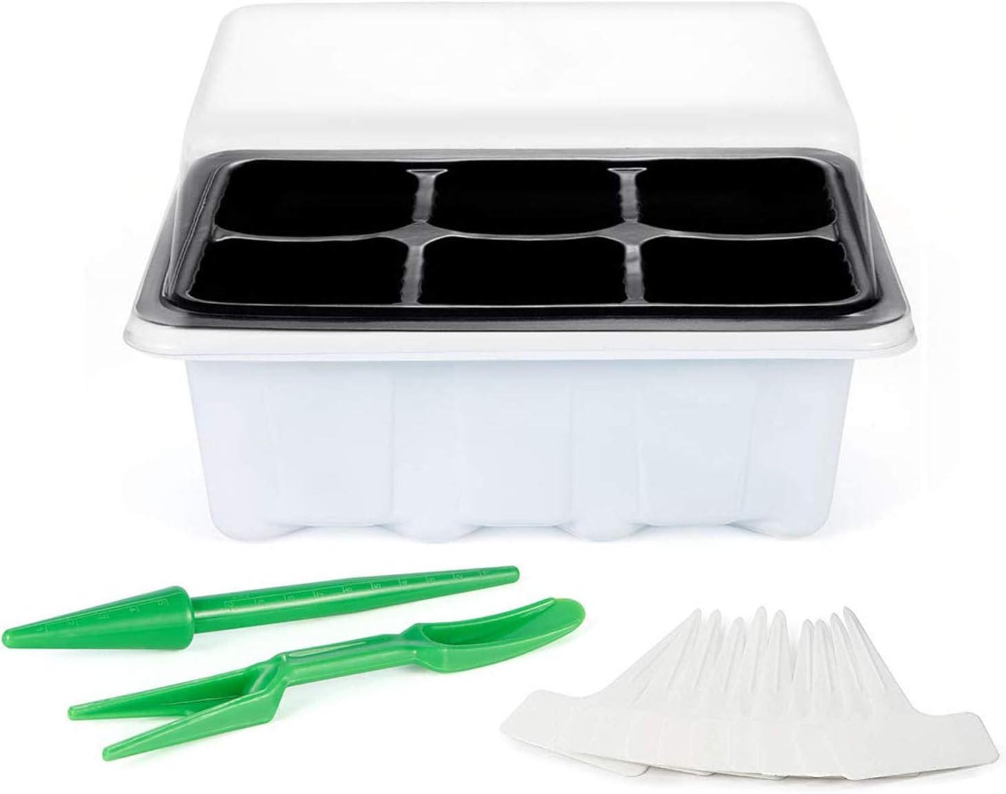 VERNUOS 10-Pack Seed Starter Trays 60 Large Cells Seeding Starter Tray Plant Germination kit with Lid and Base for Seed Germination and 10 Plant Tags Hand Tool Kit