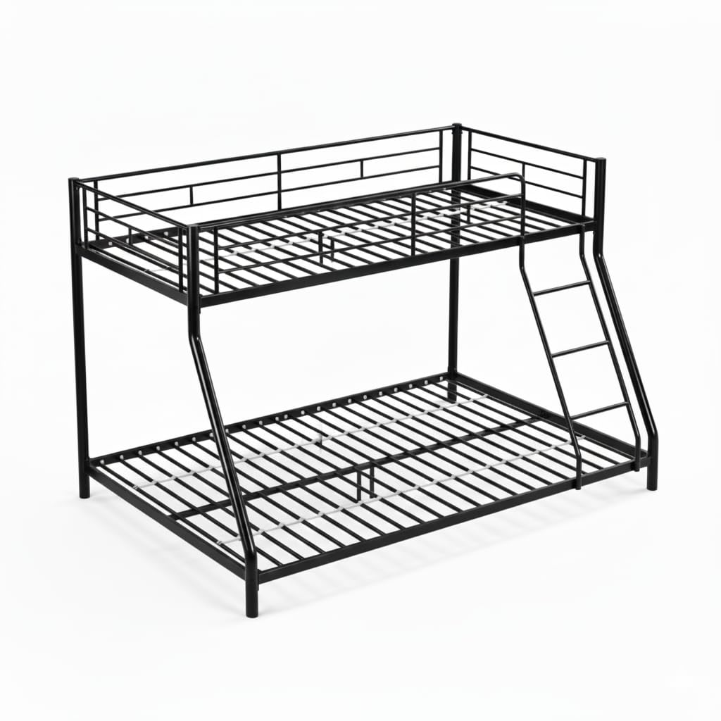 Photo 1 of **Missing Box1**ArisingAsia Bunk Bed Twin Over Full, Metal Bunk Bed with Ladders, Safety Guard, Noise Free for Small Bedroom, Black (Twin Over Full(Middle))