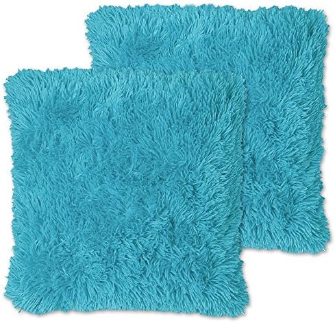 Super Plush Pillow Faux Fur Soft and Comfy Throw Pillow 18" X 18" (2 Pack) (Turquoise)