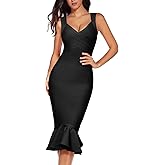 Madam Uniq Women Shoulder Strap Sleeveless Fishtail Midi Bandage Dress Bodycon Club Party Evening Wedding Guest Dresses