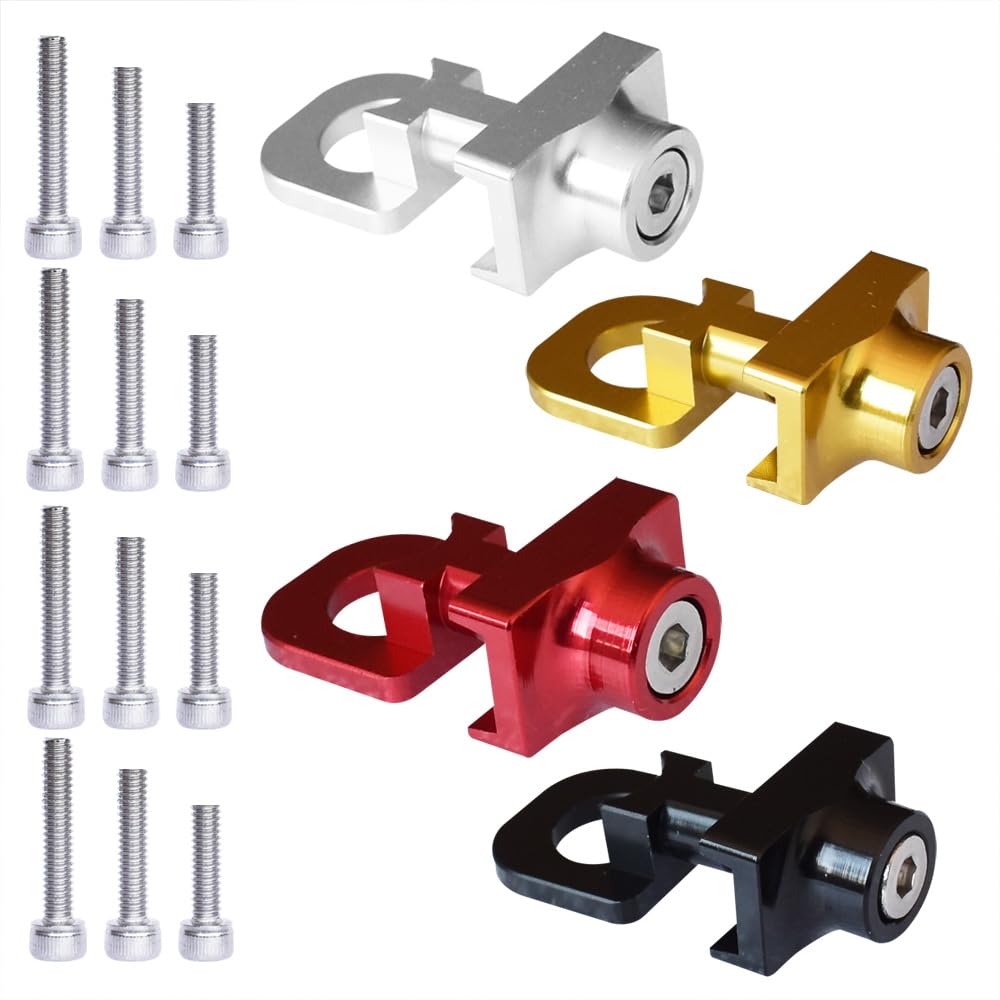 Albedel 4 Sets Bike Chain Adjuster Bicycle Chain Tensioners Fixing Buckle Wheel Fastener Cycling Regulator Aluminum Alloy Black Red Gold Silver for Single Speed Bike 4 colors