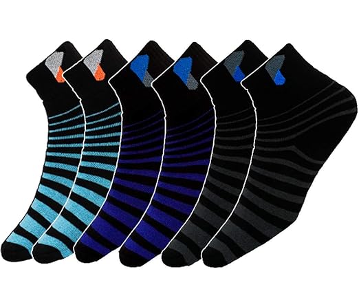 PRECASTO Men's Cotton Daily Wear Ankle Socks (Black, Sky Blue and Blue) Free size | Pack of Combo 3