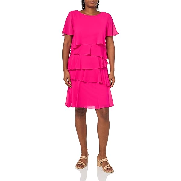 Tommy Hilfiger Womens Tiered Ruffle Shift Dress Pink 12 at Amazon Women's  Clothing store