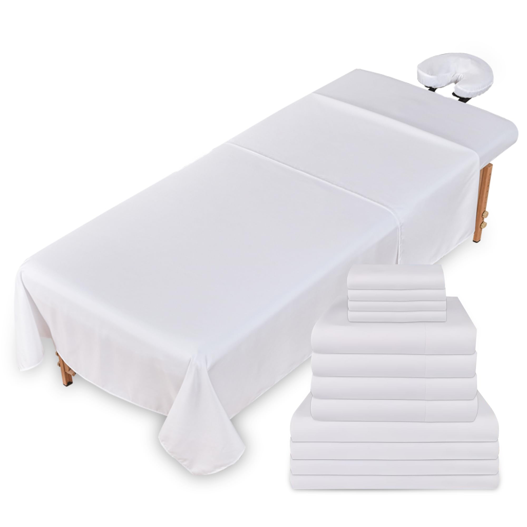 View 1 of XOLLOZ Massage Table Sheets Sets – 4 Set Bundle, 120GSM Double Brushed Microfiber, Premium Massage Sheets Sets, Spa Bed Sheets for Esthetician, Wrinkle & Oil Resistant, White