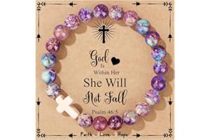 JoycuFF Cross Bracelet for Women Christian Faith Gifts Catholic ReligiousEaster Christian Jewelry, Meaningful Baptism Communion Natural Beads Bracelets