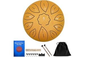 LTAXAF Rain Drum for Outside - Steel Tongue Rain Drum Chime 6 Inch 11 Note with Sheet Music Book for Garden Instrument, Or for Meditation Yoga (Golden, 6 Inch 11 Notes)