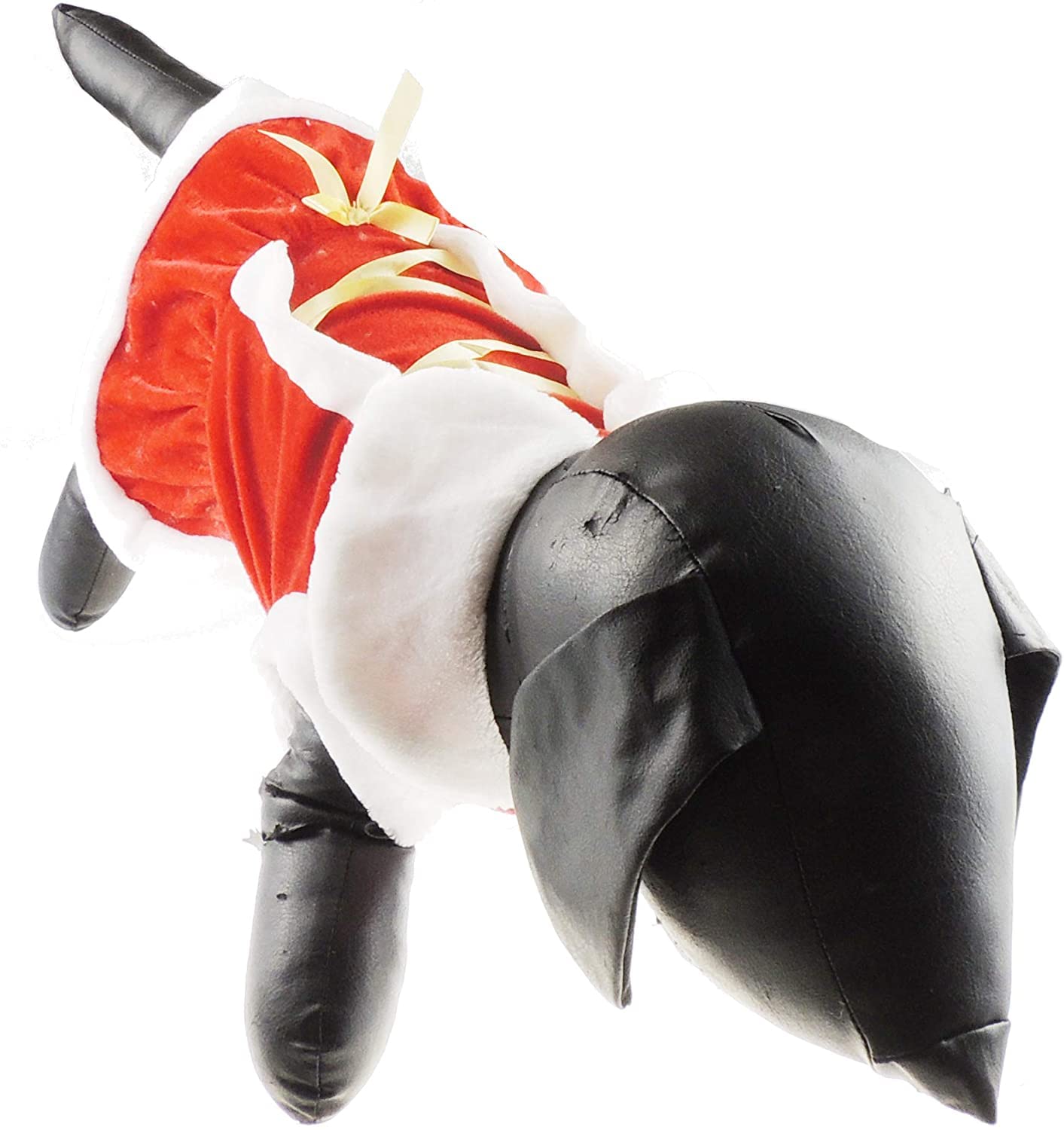 Red Funny Santa Claus Father Christmas Party Boy Girl SMALL DOG BREED ONLY Puppy Kitten Cat Warm Winter Fleece Costume Clothes Jumper Dress Skirt Coat Walking Hoodie Outfit (Gold Ribbon, L)