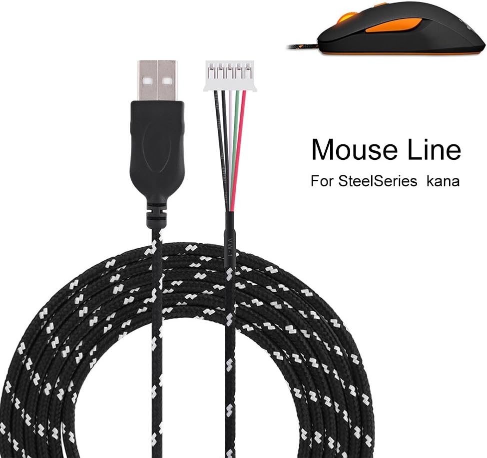 VBESTLIFE, Mouse Cable, 2.2 Meters USB Cable Wire Line Replacement for Steelseries kana Mouse / 6.56ft / /USB Connector (black + white) - Image 5