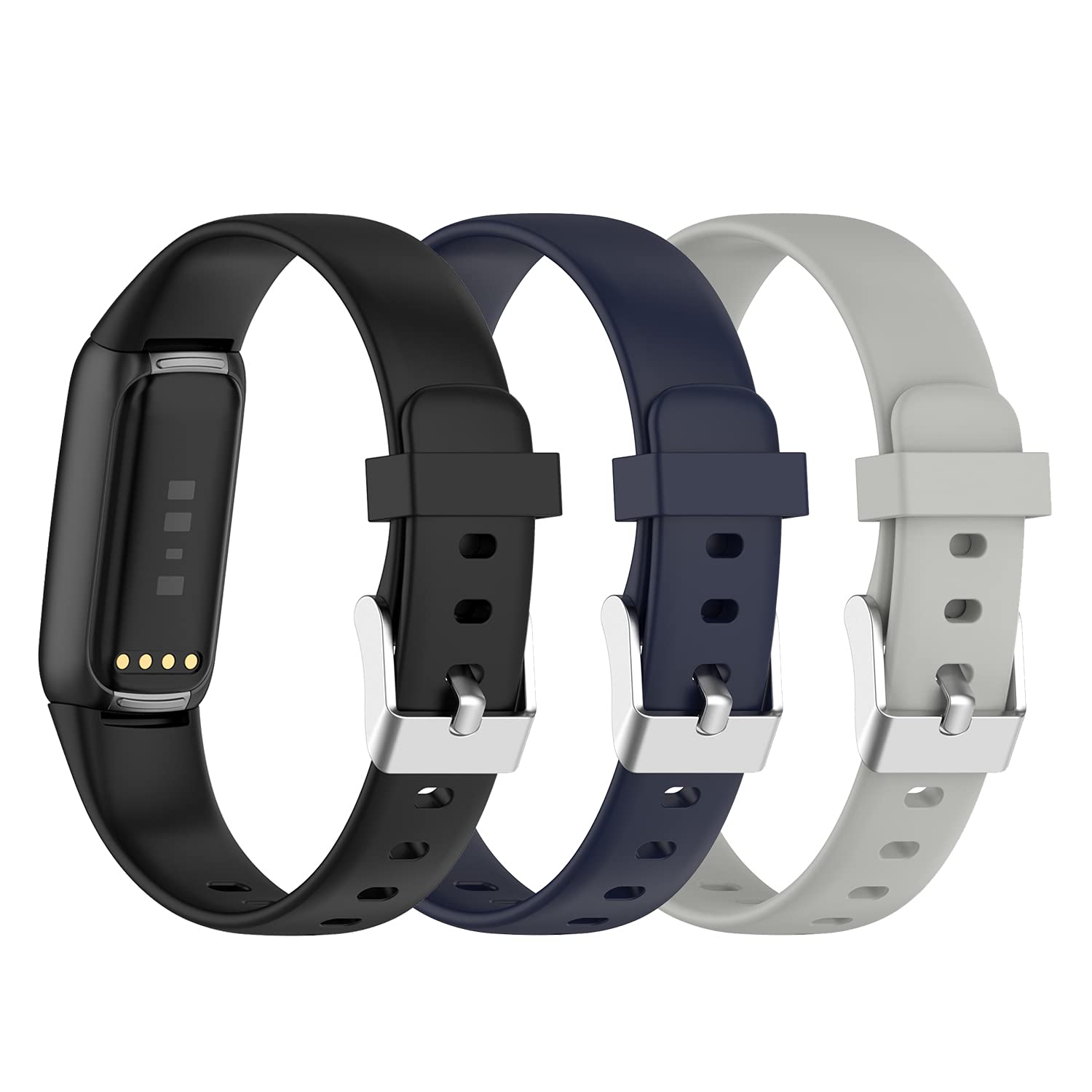Chofit (3-Pack Straps Compatible with Fitbit Luxe Strap, Classic Replacement Soft Silicone Sport Wristband Colorful Arm Band for Luxe Activity Tracker (Black+Blue+Gray, Small)