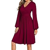 Dokotoo Womens 2026 Spring Summer Wrap V-Neck Long Sleeve Empire Waist Dress Elegant Mini Dresses with Pockets