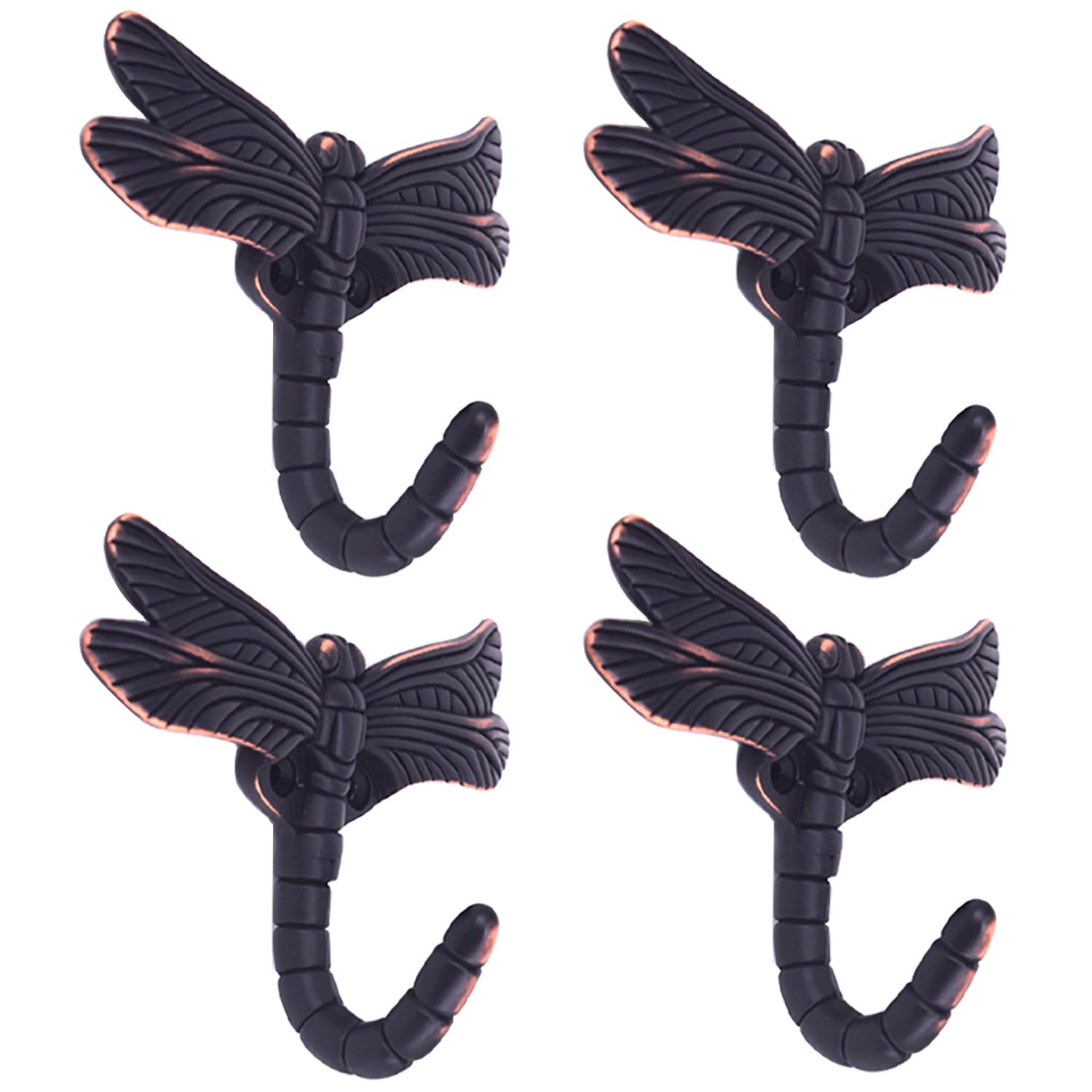 Lcyolada Set of 4 Dragonfly Hooks for Coat Robe Towel, Oil Rubbed Bronze