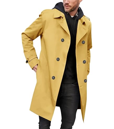 Thatrich Hooded Trench Coat Men Mid Length Winter Coat Lightweight
