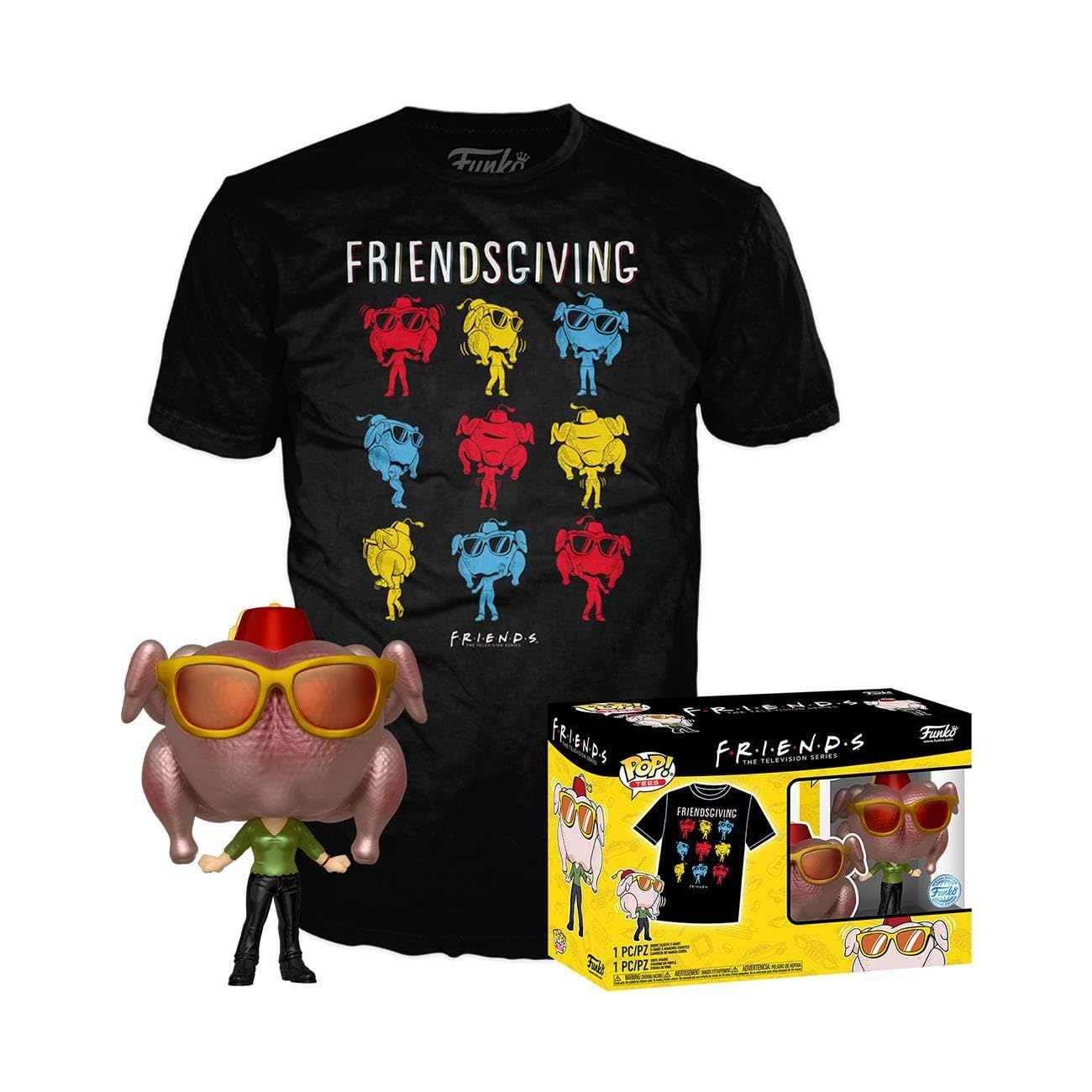 Funko Pop! & Tee: Friends - Monica With Turkey With Turkey - Large - (L) - T-Shirt - Clothes With Collectable Vinyl Figure - Gift Idea - Toys and Short Sleeve Top for Adults Unisex Men and Women