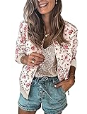 ECOWISH Women's Casual Floral Zip Up Bomber Jacket