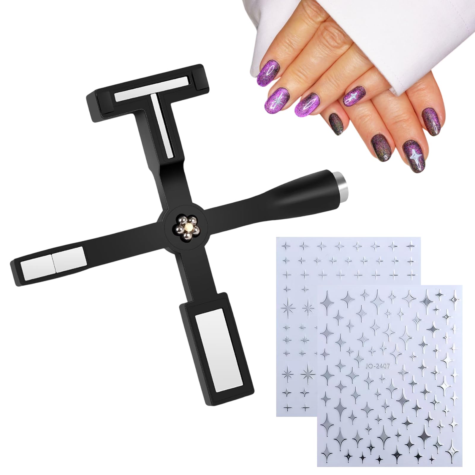 Cat Eye Magnet Nail Magnet Cat Eye Magnet for Nails Magnet for Nails Comes with 2 Silver Star Nail Stickers Strong Suction Cat Eye Magnet Tool Suitable for Cat Eye Nail Polish
