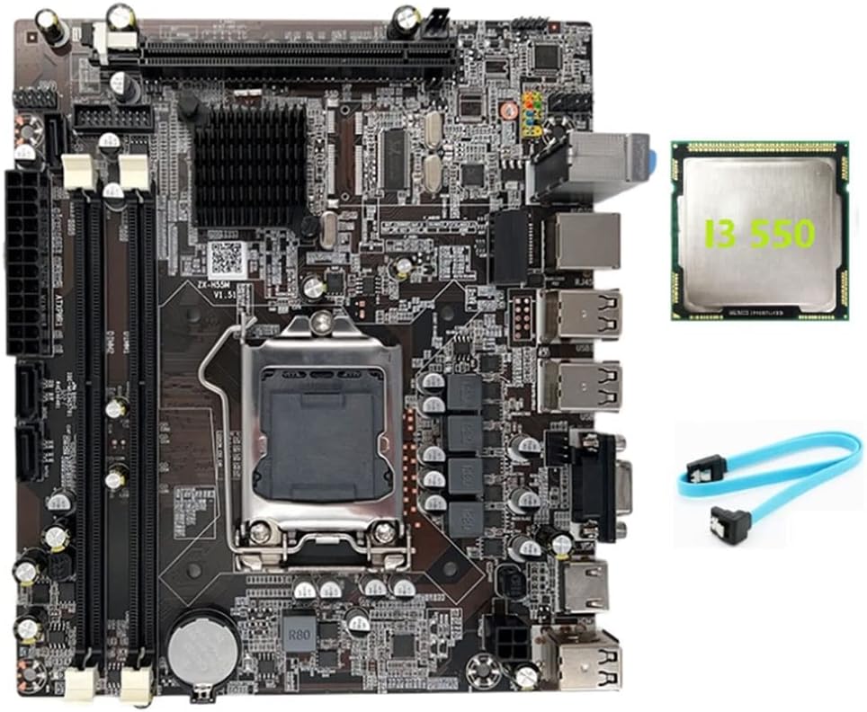 Wresetly LGA1156 H55 Motherboard DDR3 I3 550 CPU SATA Cable Included