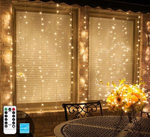 Simplux LED Curtain String Lights, 300 Fairy Lights, RF Remote. (9.8x9.8ft), Warm White.