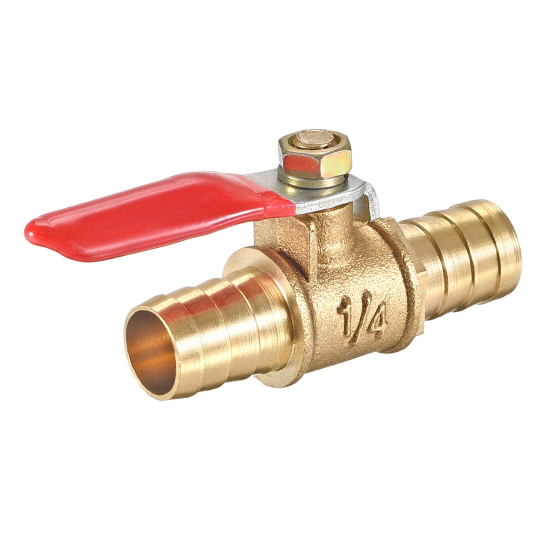 Uxcell Ball Valve Shut-Off, 12mm Hose Barb to 12mm Barb, Pipe Tube Fittings, 180 Degree Operation Handle, Brass Valve, Pack of 1