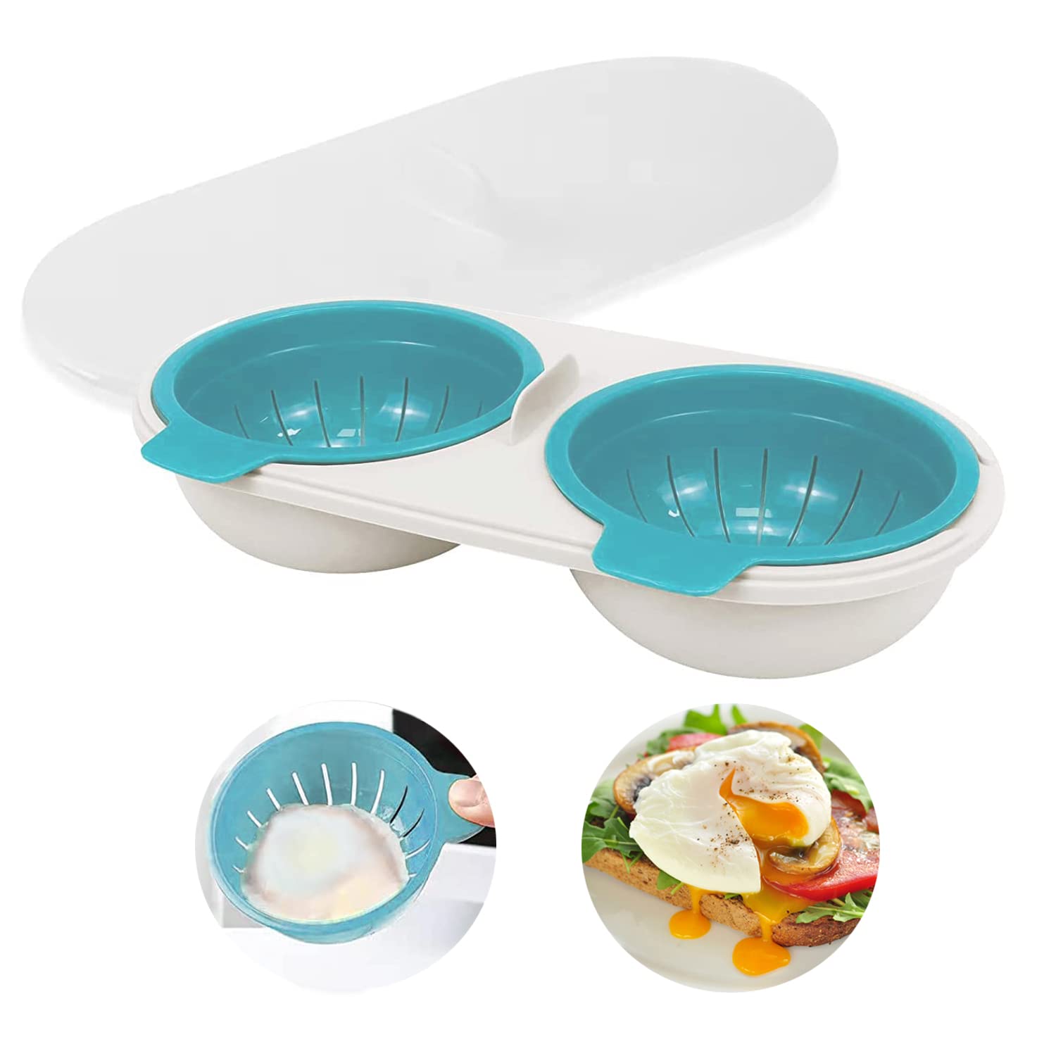 LANKOER Microwave Egg Poachers, Portable Egg Cooker for Microwave, 2 Cavity Silicone Egg Poacher Microwave Egg Cooker, Poached Egg Maker Egg Cooker Kitchen Cooking Gadget, Blue