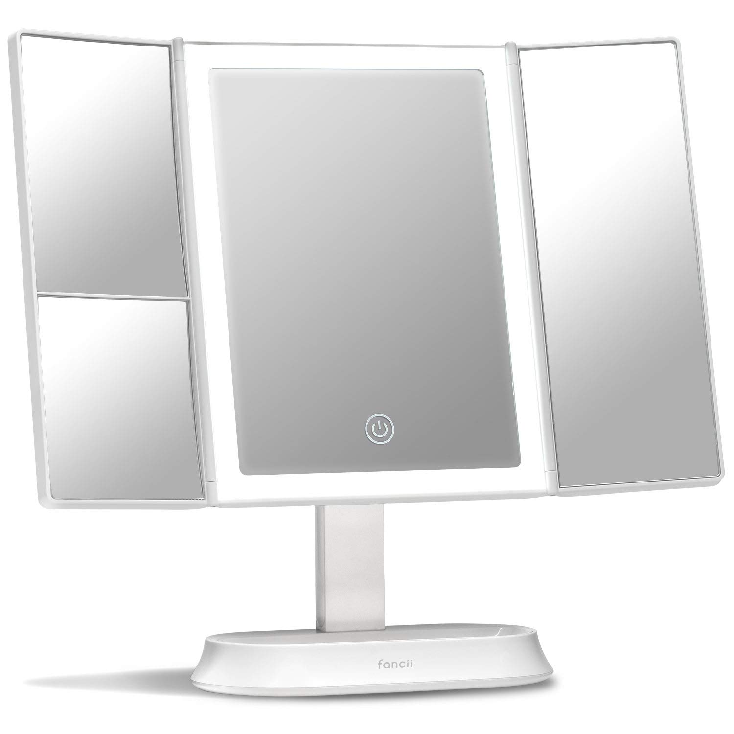 Photo 1 of Fancii Makeup Mirror with Natural LED Lights, Lighted Trifold Vanity Mirror with 5X & 7X Magnifications - 40 Dimmable Lights, Touch Screen, Cosmetic Stand - Sora (White)