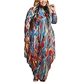BFFBABY Casual Plus Size Maxi Dresses for Women Round Neck Long Sleeves Loose Sundress with Pockets XL-5XL