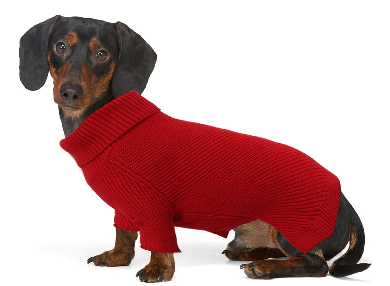 Geyecete dachshund sweater Dog Turtleneck Sweater,Cold Weather Cable Knitwear Small Dog Pullover Sweater Dogs Winter Clothes for Small Dogs-Red-M