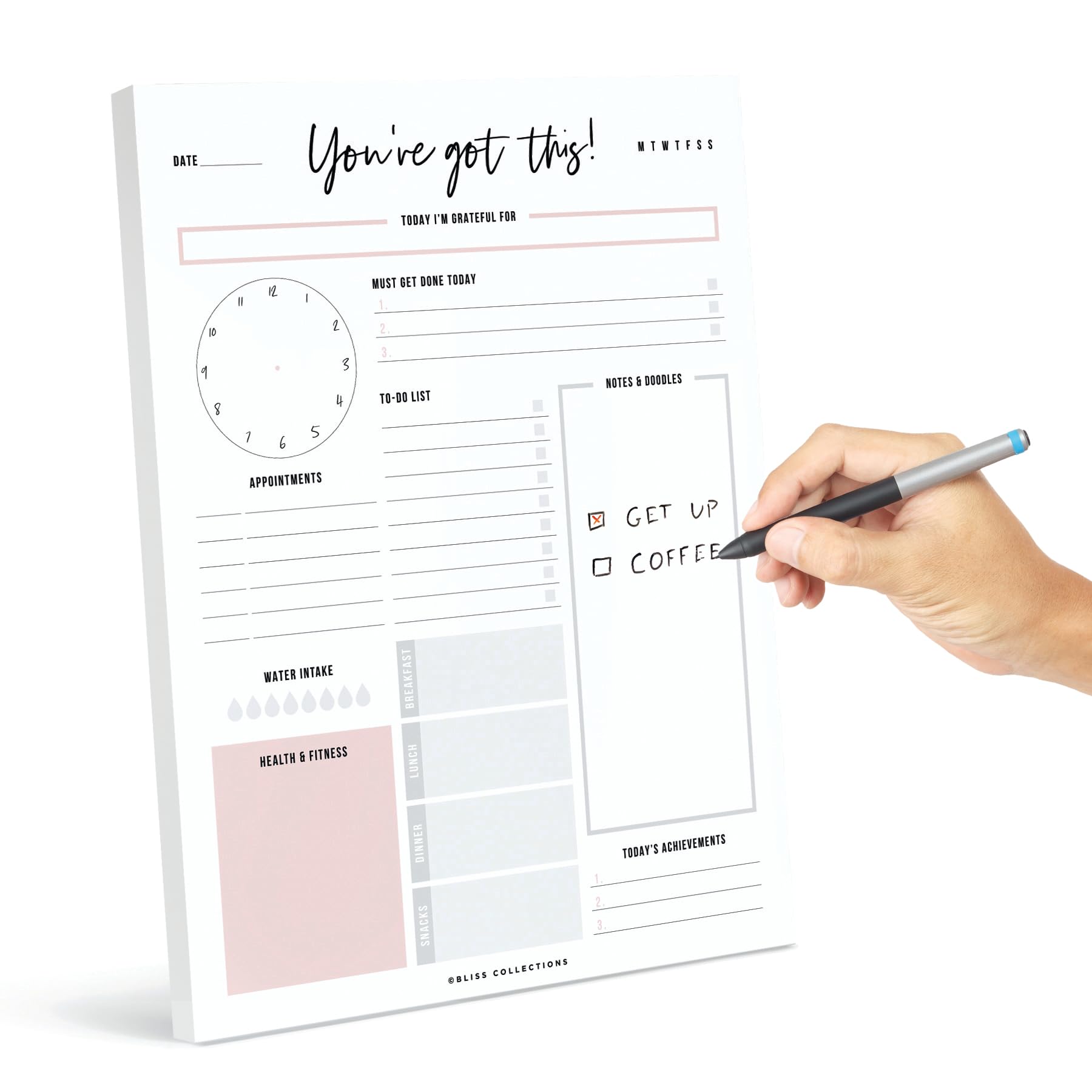 Bliss Collections Daily Planner with 50 Undated 210 x 297 mm Tear-Off Sheets - You've Got This Calendar, Organizer, Scheduler, Productivity Tracker for Organizing Goals, Tasks, Notes, To Do Lists