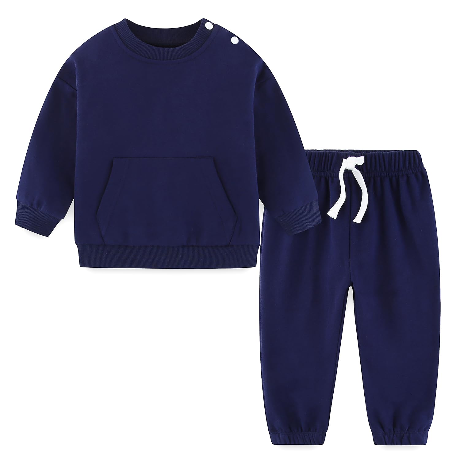 Photo 1 of Infant Baby Boy Clothes Outfits Fall Winter Spring Cotton Long Sleeve Shirt Sweatshirt Pullover Top and Pants Set Sweatpants Sweatsuits Joggers Clothing Navy 12-18 Months