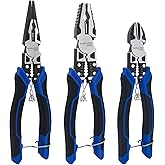 KAIHAOWIN Pliers Set- 8" Needle Nose Pliers, 8" Linesman Pliers，7" Diagonal Cutter， Electrician Pliers Set with Wire Cutter S
